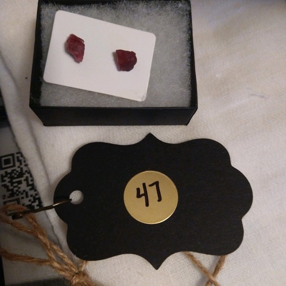 Raw Fuchsia Tourmaline Crystal Stud Earrings - Picture 10 of 10